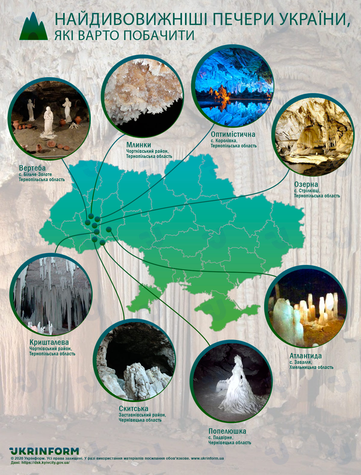 Попелюшка і Скитська з Буковини потрапили до переліку найдивовижніших печер України, які варто побачити. Інфографіка