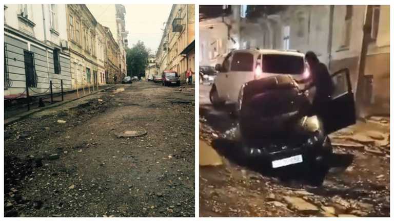 У центрі Чернівців авто застрягло у проваллі: епічне відео
