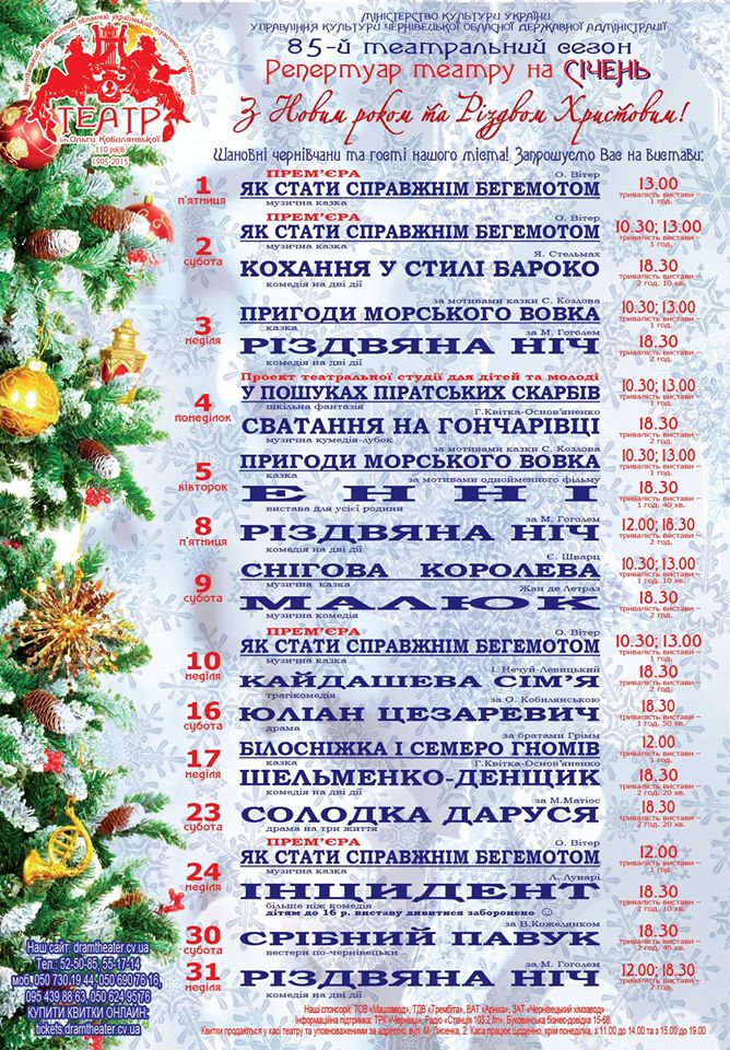 Чернівецький драмтеатр пропонує провести новорічні свята разом з ними