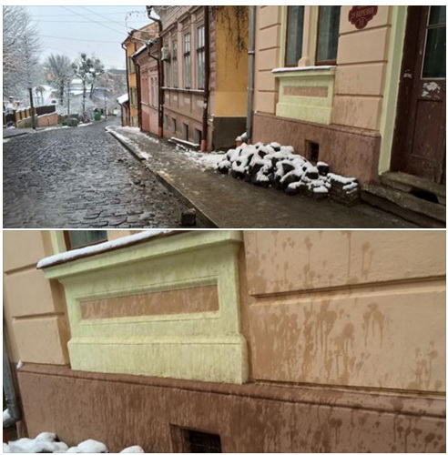 Відреставрований за 180 тисяч фасад житлового будинку у Чернівцях вже встигли зіпсувати