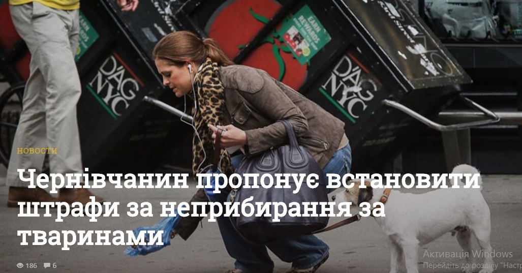 Чернівчанин пропонує встановити штрафи за неприбирання за тваринами