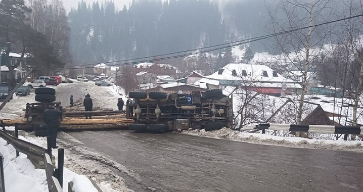 На Путильщині перекинувся лісовоз з деревиною