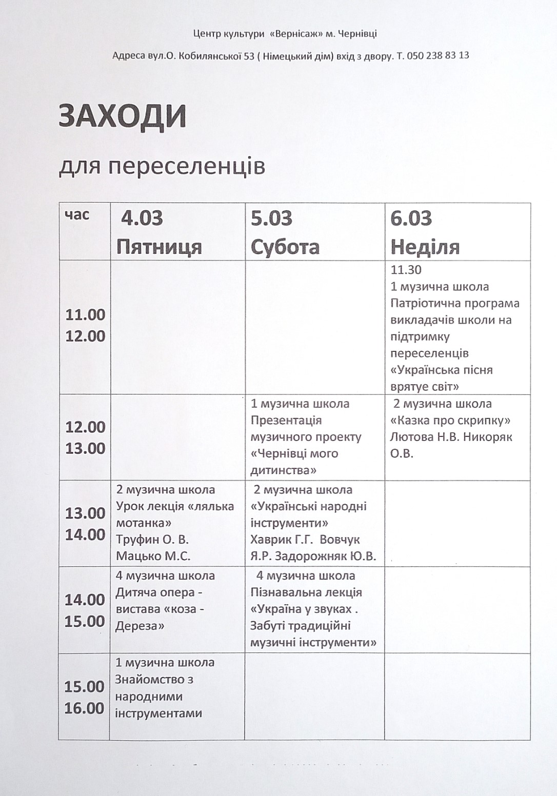 У 'Вернісажі' на Кобилянської щодня будуть проводити заходи для дітей переселенців