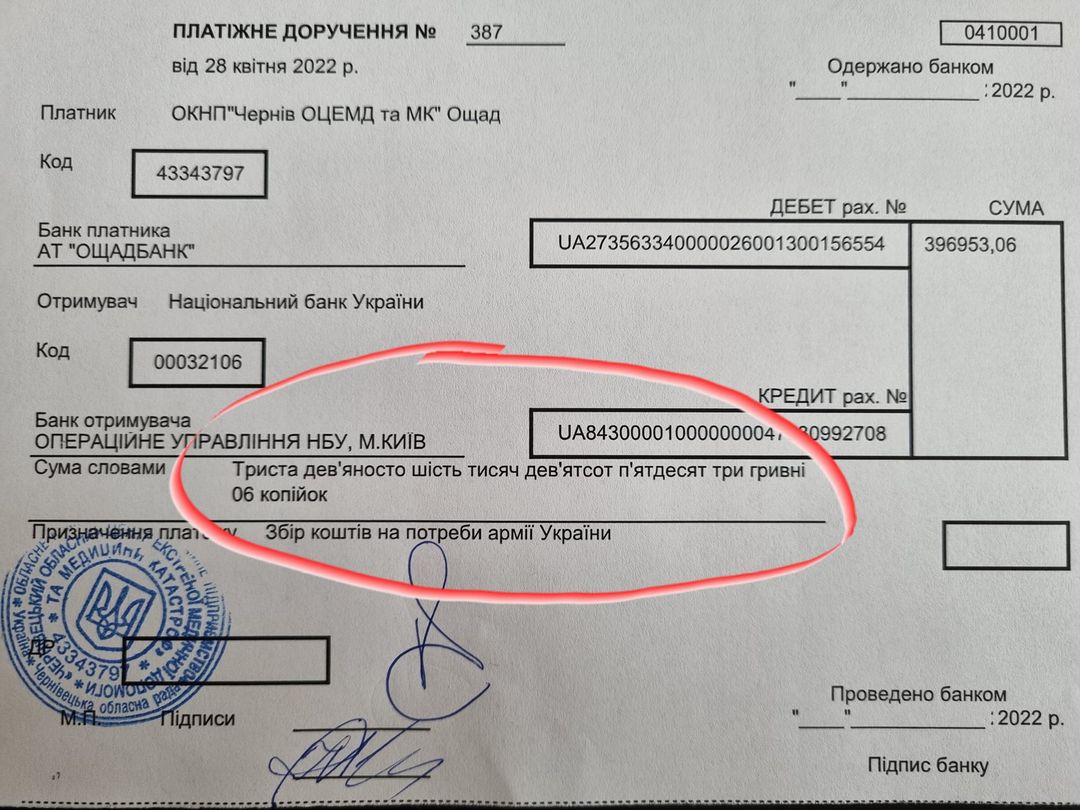 На Буковині за два місяці війни працівники 'швидкої' переказали на підтримку ЗСУ вже понад 850 тисяч грн 