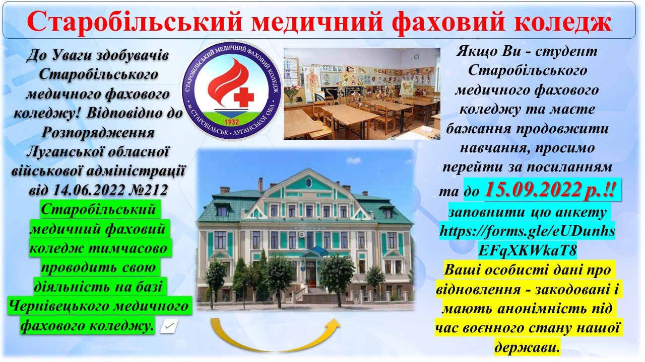 Медколедж з Луганщини на час війни продовжить роботу на базі Чернівецького, студентам треба заповнити гугл-форму (ФОТО)  