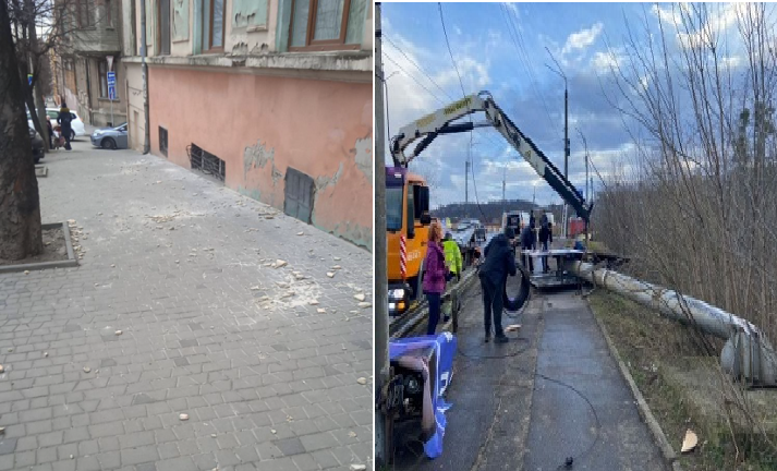 Чернівці розвалюються: на перехресті Лесі Українки і Сіді Таль посипався фасад будинку, а біля мосту над Прутом впав білборд